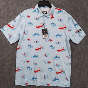 Waggle Polo Shirt Mens Large Light Blue Lake Life Golf Performance‎ Stretch
